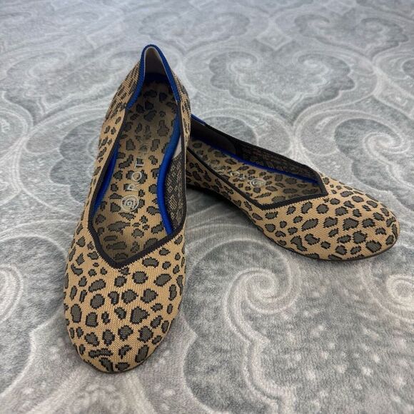 Women's Rothy's Round Toe Spotted Leopard Cheetah Flats - Picture 1 of 5
